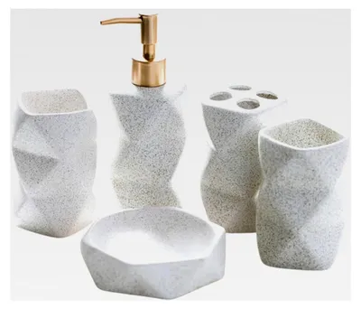 Produktbild von 5-teiliges Badezimmerzubehör-Set aus Keramik, modernes Bad-Set mit Seifenspender, Zahnbürstenhalter, 2 Bechern und Seifenschale, gesprenkeltes Steingut für Badezimmerdekoration