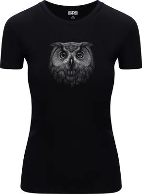 Produktbild von Diarbo Damen T-Shirt mit Aufdruck Wildtierporträts Eulenkopf Schwarz Gr.XL
