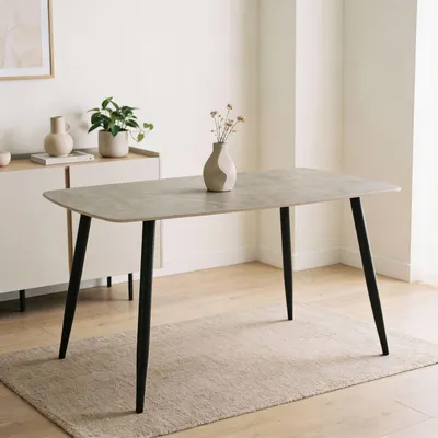 Produktbild von Esstisch MORA mit 140 x 80 cm Keramik Tischplatte, Grau/Schwarz - rechteckiger Esszimmertisch, robustes Metallgestell, moderner Küchentisch mit abgerundeten Ecken, ideal für den Essbereich