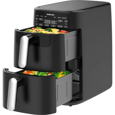 Imagen del producto de Freidora de aire XXL de 10 L con doble cesta, 2700 W, cocción sincrónica y dual, 6 programas, pantalla digital, antiadherente, apta para lavavajillas