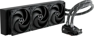 A computer liquid cooling system with three fans.