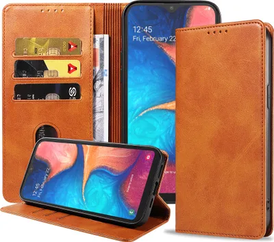 Produktbild von Smartphonica Samsung Galaxy A20E leren hoesje met  magnetische sluiting en pashouders – Bruin