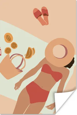 Produktbild von MuchoWow® Poster Frauen - Hut - Pantoffeln - Strand 40x60 cm - Plakate für die Wand - Poster Babyzimmer
