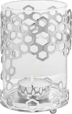 Produktbild von DELIGHT Windlicht + Glas - H. 19cm x Ø 13cm - silber - Edelstahl-Glas