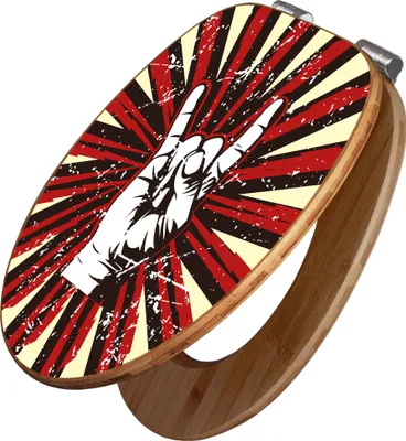 Produktbild von banjado Design WC Sitz Bambus Absenkautomatik -Rock On - Toilettendeckel mit Absenkautomatik Holz/hochwertiger Bambus Klodeckel/WC-Sitz für alle gängigen Toiletten [TDB2 10979]