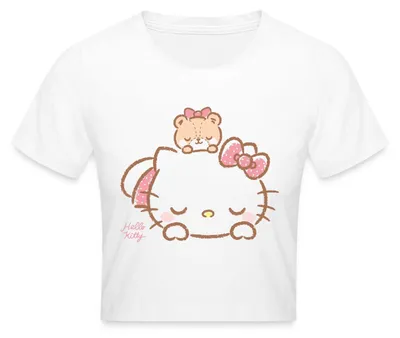 Produktbild von Spreadshirt Hello Kitty Mit Teddy Auf Dem Rücken Crop Top, XL, Weiß