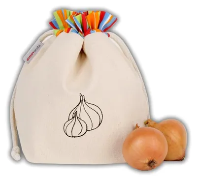 Produktbild von Zwiebelsack aus Baumwolle 18 x 24 cm – Gemüsebeutel zur Aufbewahrung in der Küche – Zwiebelbehälter für die Lagerung von Zwiebeln und Knoblauch
