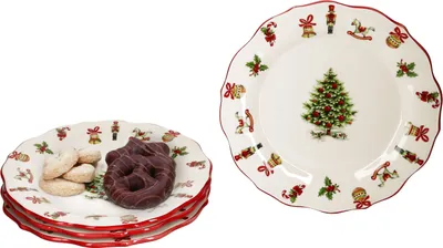 Produktbild von 4x Maestro Natale Kuchenteller Keramik 4 Personen Dessert-Teller Weihnachten
