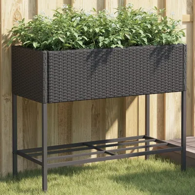 Produktbild von Möbel Pflanzkübel mit Ablage Schwarz Poly Rattan - Beete 366384