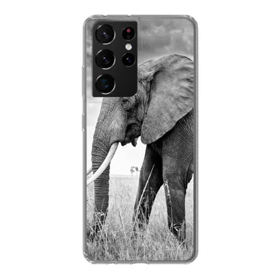 Produktbild von MuchoWow® Handyhülle Schutzhülle Hülle für Samsung Galaxy S21 Ultra Elefant - Gras - Tiere - Schwarz und weiß Silikon Softcase Handy Hülle - Mobiltelefon