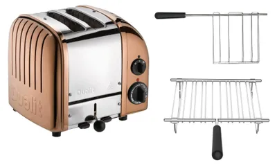 Produktbild von Dualit Toaster Paket 2, 2er Toaster mit Brötchenaufsatz und Sandwichzange kupfer