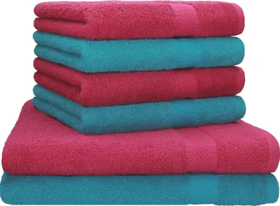 Produktbild von Betz 6-tlg. Set PALERMO - 2 Liegetücher 4 Handtücher 100% Baumwolle  Farbe: petrol / cranberry