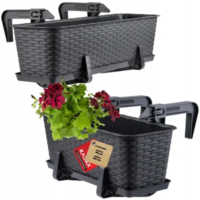 Produktbild von Kadax 2er-Set Balkonkasten Rattan-Optik Grau