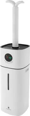 A white humidifier with a digital display.