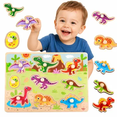 Image de Tooky Toy Puzzle Montessori en bois Formes de dinosaures Puzzle