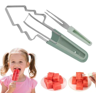 3-in-1 Wassermelonenschneider, Edelstahl, grün, tragbar