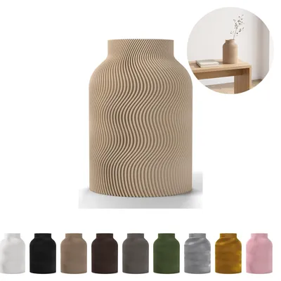 Image de Vase décoratif Luna 17,2 cm, stries ondulées en PLA – Beige