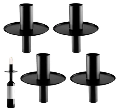 Produktbild von Kerzenständer Schwarz 4er Set, Metall Kerzenhalter für Kegelkerzen und Stabkerzen