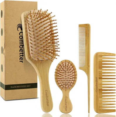 Produktbild von Haarbürste und Kamm Set, für dicke und lockige Haartypen, natürliche Bambus, für den Hausgebrauch