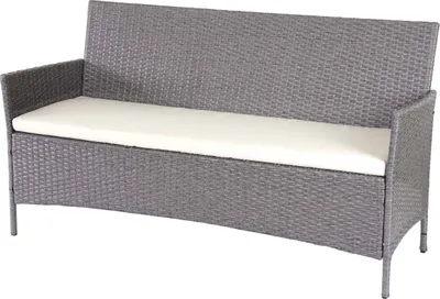Immagine prodotto di panca da giardino a 3 posti in poly-rattan Halden, panca ~ grigio, cuscini crema