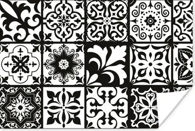 Produktbild von MuchoWow® Poster Muster - Schwarz - Weiß - Blumen - Abstrakt 120x80 cm - Bilder