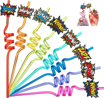 Produktbild von Superhelden-Geburtstagsdekorationen, kleines Geschenk für Kindergeburtstage, wiederverwendbare Strohhalme, Geschenk für Kindergeburtstage, Set mit 16 Stück