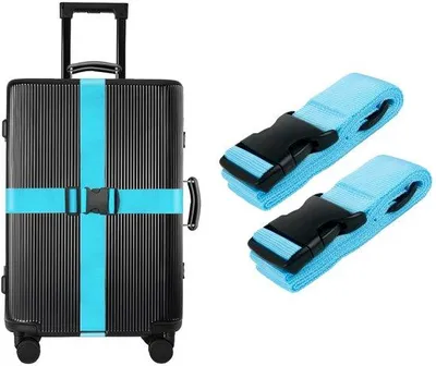 Produktbild von Set aus 2 blauen Gepäckgurten, High Density Gepäckgurten - verstellbare Koffergurte