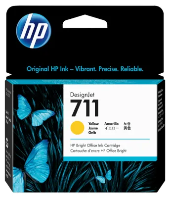 Produktbild von HP 711 Gelb 29 ml Original Druckerpatrone (CZ132A) mit originaler HP Tinte, für DesignJet T120, T125, T130, T520, T525, T530 Großformatdrucker sowie den HP 711 DesignJet Druckkopf