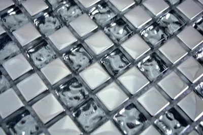Produktbild von Handmuster Mosaikfliese Transluzent Glasmosaik Crystal EP Silber Glas BAD WC Küche WAND MOS92-0218_m