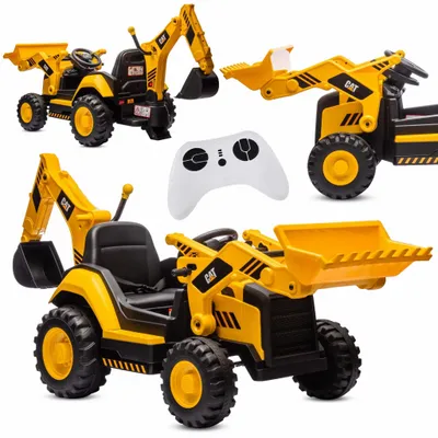 Zdjęcie produktu dla Koparka ładowarka na akumulator Jeździk samochód auto pchacz CAT Gigant MP3 żółty Sun Baby