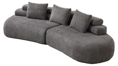 Imagen del producto de Sofá de tres plazas en tela de chenilla gris antracita, diseño redondeado y modular