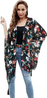 Produktbild von Kimono Cardigan Damen Chiffon Quaste Strandkleider Sommer Casual Lose Bikini Cover up Strand Boho Pareos