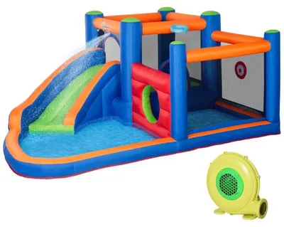 Image de Château gonflable avec toboggan et piscine | Couleur : multicolore | Dimensions : 340 x 380 x 170 cm