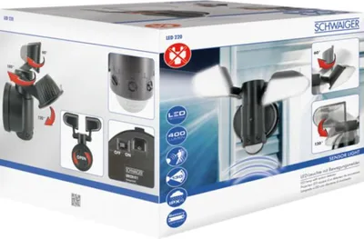 Obrázok produktu pre Schwaiger LED220 011, Vonkajšie nástenné osvetlenie, Čierna, Plast, IP44, Pohybový senzor, 400 lm