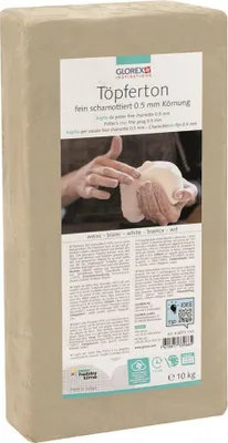 Produktbild von Glorex Töpferton 10 kg, weiß, feinschamottiert 0,5