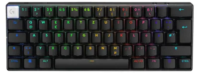 A close-up view of a black Logitech G PRO X 60 keyboard with RGB backlighting.