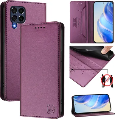 Produktbild von Lederhülle für Samsung Galaxy M53 5G Hülle Flip Brieftasche Kartenfächern Ständer Schutzhülle Lila