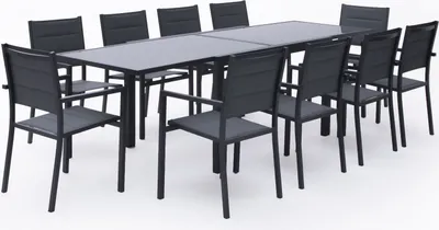 Image de Salon de jardin LAMPEDUSA extensible en textilène gris 10 places - aluminium anthracite