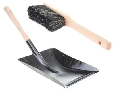 Produktbild von Aqbau Handfeger und Schaufel Set 34 cm – Kehrblech und Handfeger, Schwarze Kehrschaufel aus Metall mit Holzgriff, Besen und Kehrschaufel Set