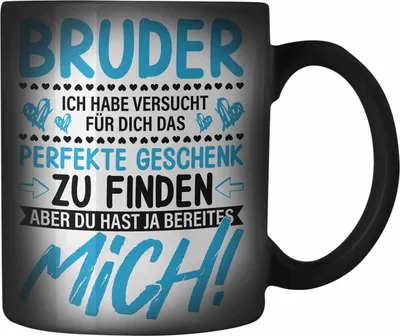 Produktbild von Trendation - Geschenk für Bruder Farbwechsel Zauber-Tasse Geschenkidee von Schwester Lustiger Spruch Geburtstag Bruder (Schwarz)