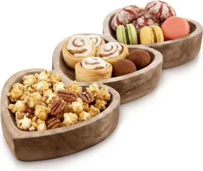 Image de Orion | Assiette en bois - Assiette de service - Plateau de service pour snacks - 40x16 cm - En forme de cœur - Bois de manguier
