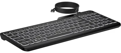 Produktbild von HP 405 Tastatur mit Hintergrundbeleuchtung für mehrere Geräte, Volle Größe (100%), Kabelgebunden, USB, Membran Key Switch, Schwarz