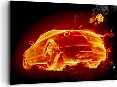 Produktbild von Bild auf Leinwand - Leinwandbild - Auto Feuer Illustration - 120x80cm - Wand Bild - Wanddeko - Leinwanddruck - Bilder - Kunstdruck - Wanddekoration - Leinwand bilder - Wandkunst - AA120x80-0204