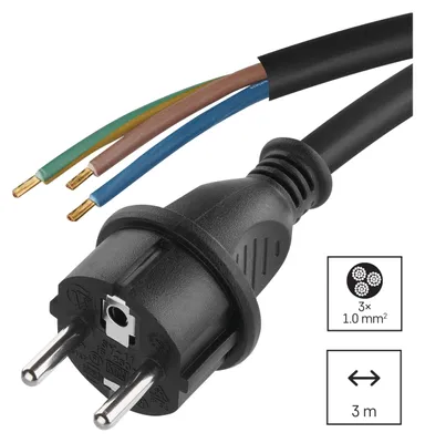 Productafbeelding van EMOS flexibele kabel, rubber/neopreen, 3 x 1 mm², 3 meter, zwart, S03130N