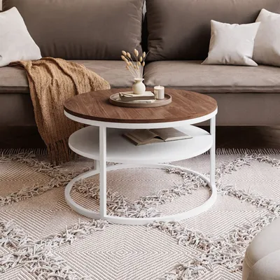 Produktbild von CIRI SLIM runder Couchtisch mit Ablage, Weiß / Stirling Eiche