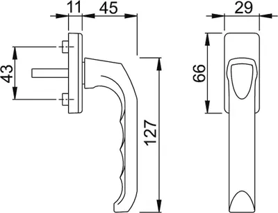 Produktbild von Hoppe Fenstergriff London O13 / U34 Aluminium F2 VK-Länge 32mm Kunststoff-Rosette mit 10mm Nocken - 790586