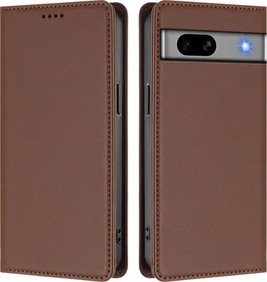 Image de Étui en cuir pour Google Pixel 7A, étui à rabat magnétique en cuirPolyuréthaneavec support, marron