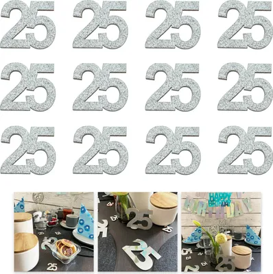 Produktbild von Oblique Unique Konfetti Zahl 25 aus Holz Deko für silberne Hochzeit Streudeko 25. Geburtstag Dekoration - silber