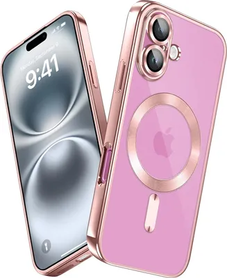 Obrázek produktu pro Pouzdro pro iPhone 16 Magnetické Ultra Tenké Průhledné Pouzdro s Magsafe a Ochranným Krytem na Kameru Růžový