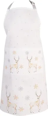 Produktbild von Clayre & Eef Küchenschürze 70x85 cm Weiß Beige Baumwolle Hirsch